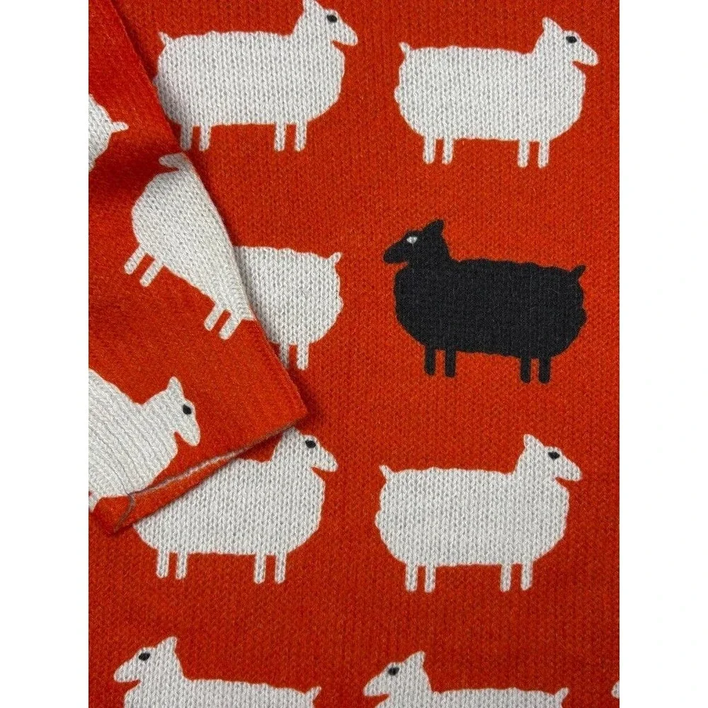 Women’s Bright Red Crewneck Sweater with Sheep Motif - Picture 3 of 12
